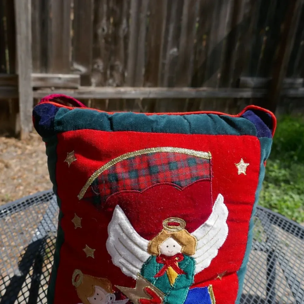 Velveteen Decorative Christmas Pillow Angel Noel Hanging Rectangle